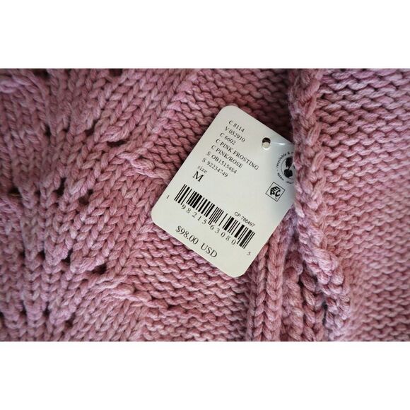 Free People OB1515484 Women's Sz M Pink Cable Knit Crewneck Pullover Sweater - Picture 5 of 8